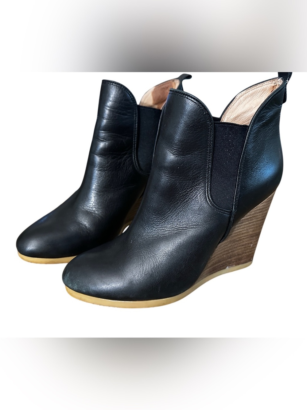 Coach “Farrah” Black Leather Wedge Booties Size 8